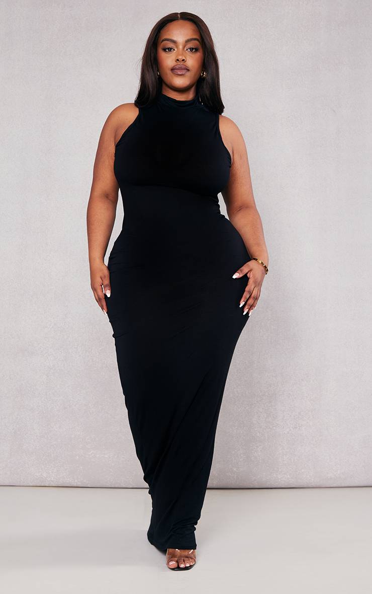 Noir Robe Mi-longue Col Montant Grande Taille