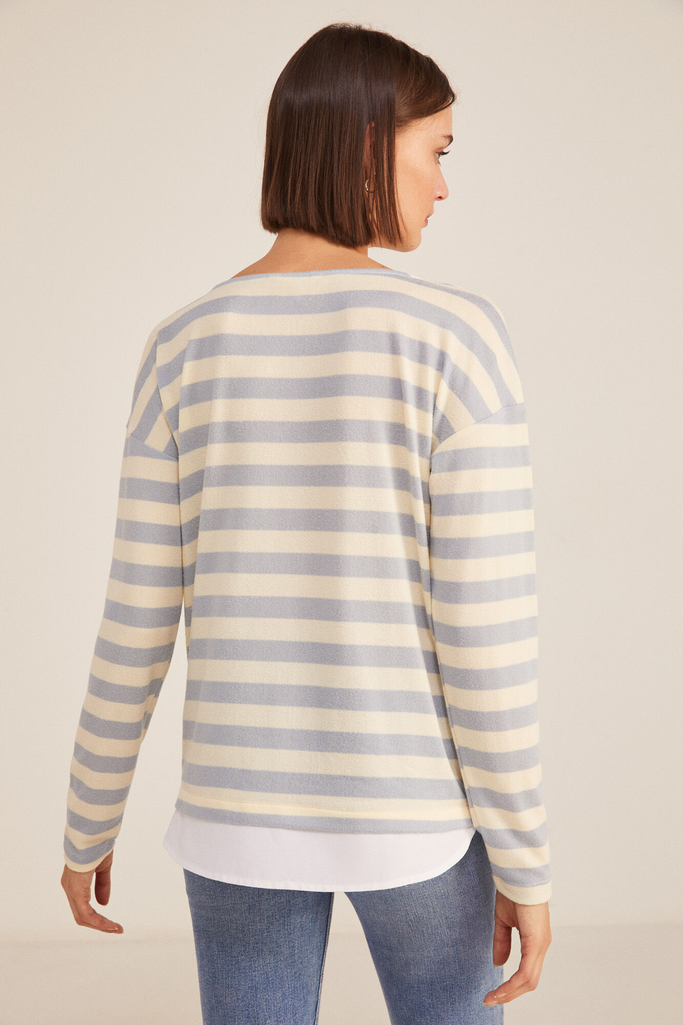 Camiseta de malha com recortes listrados - Azul índigo