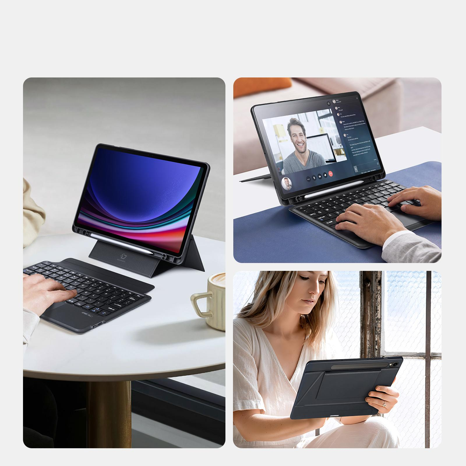 2in1 Samsung Galaxy Tab S9 Leder Tasche Magnetische Bluetooth Tastatur   S-Pen Halterung (QWERTY) - Schwarz