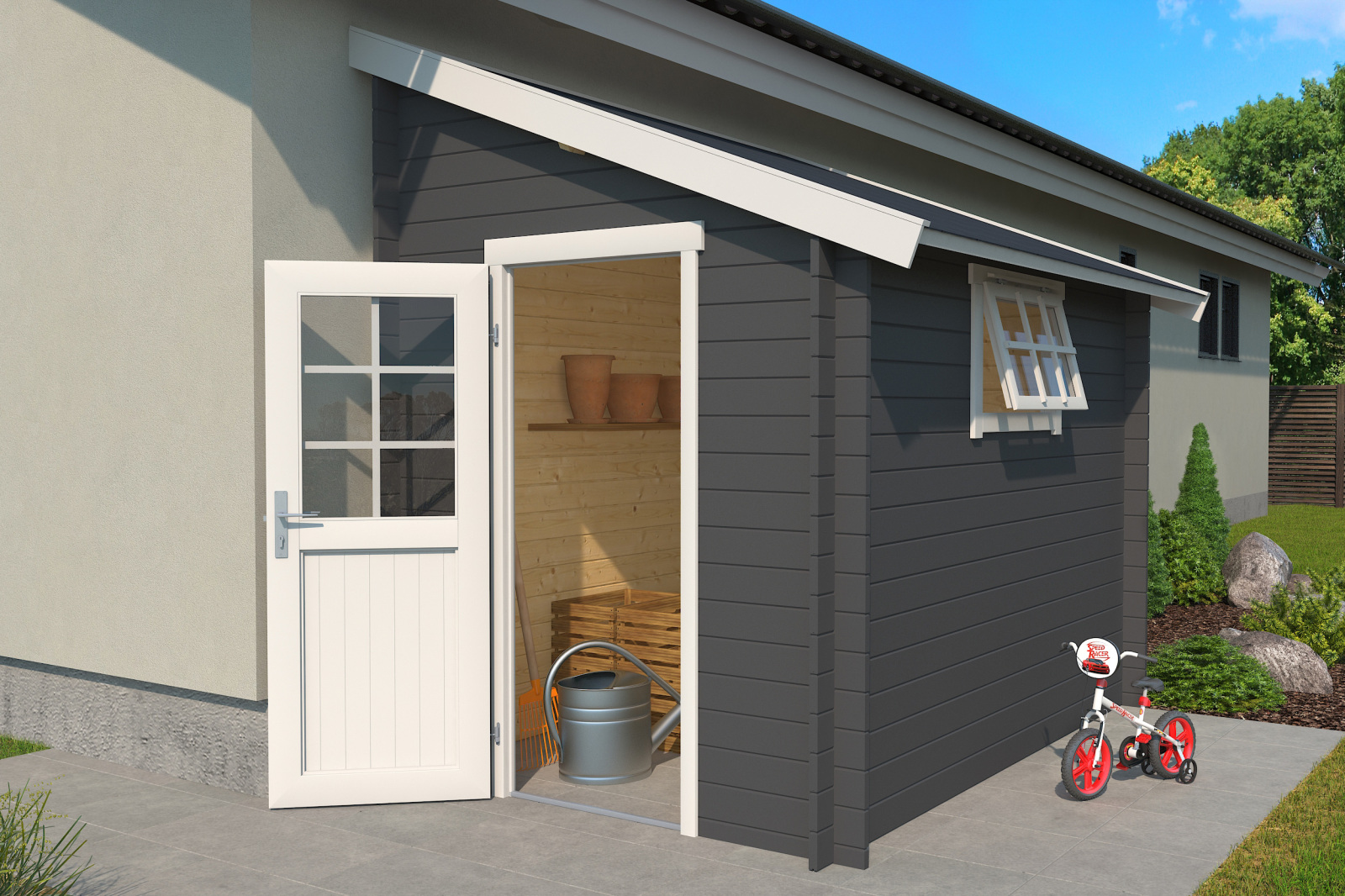 Gartenhaus JURA 2 - carbongrau - Fichte massiv - 180x275 cm