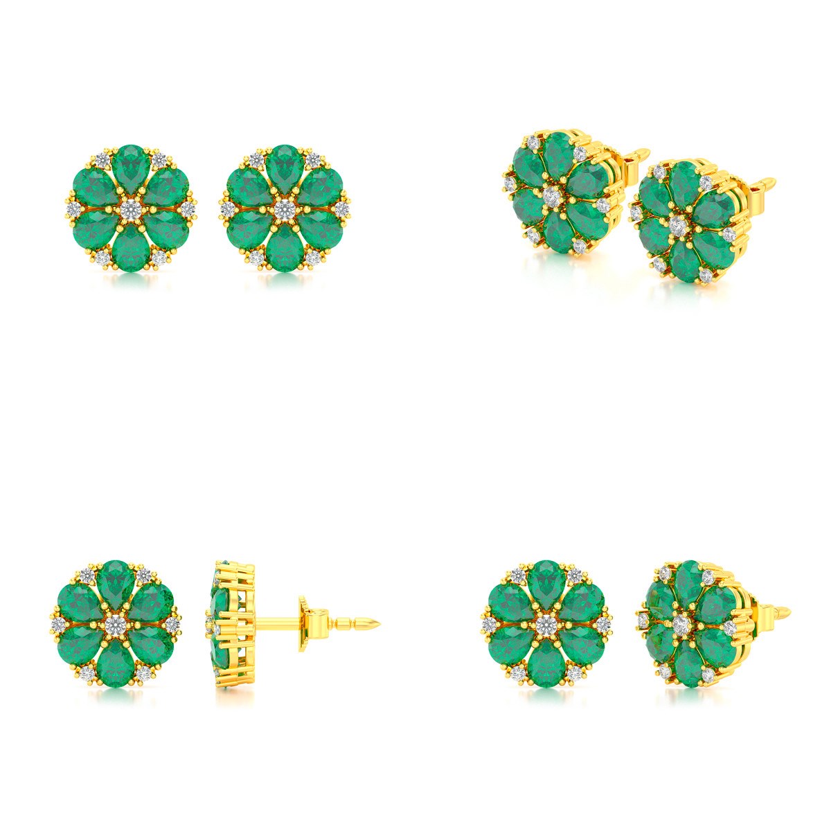 Boucles d'oreilles ADEN Or 585 Jaune Emeraude et Diamant 2.74grs