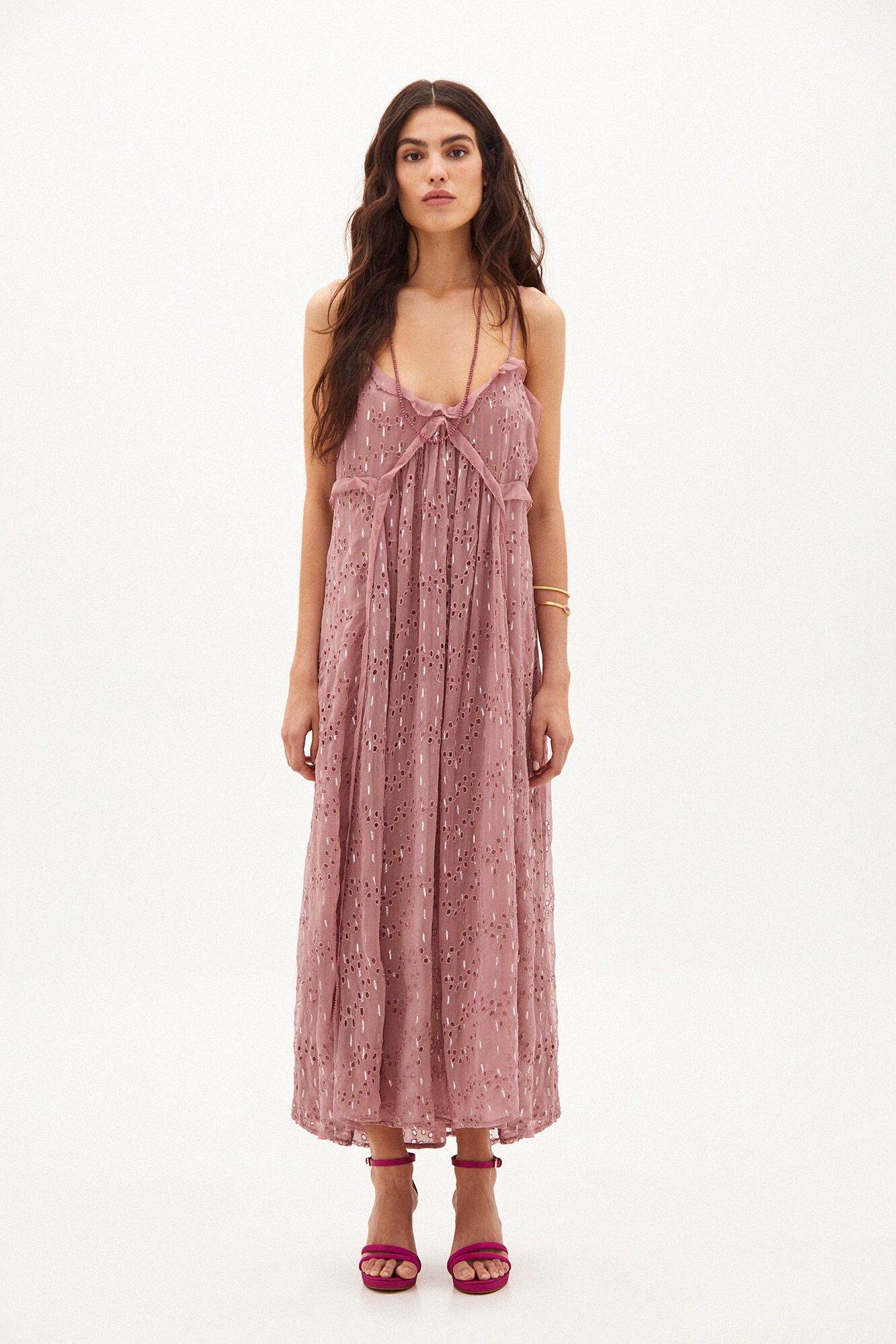 Jesbel. Vestido midi romântico - Rosa