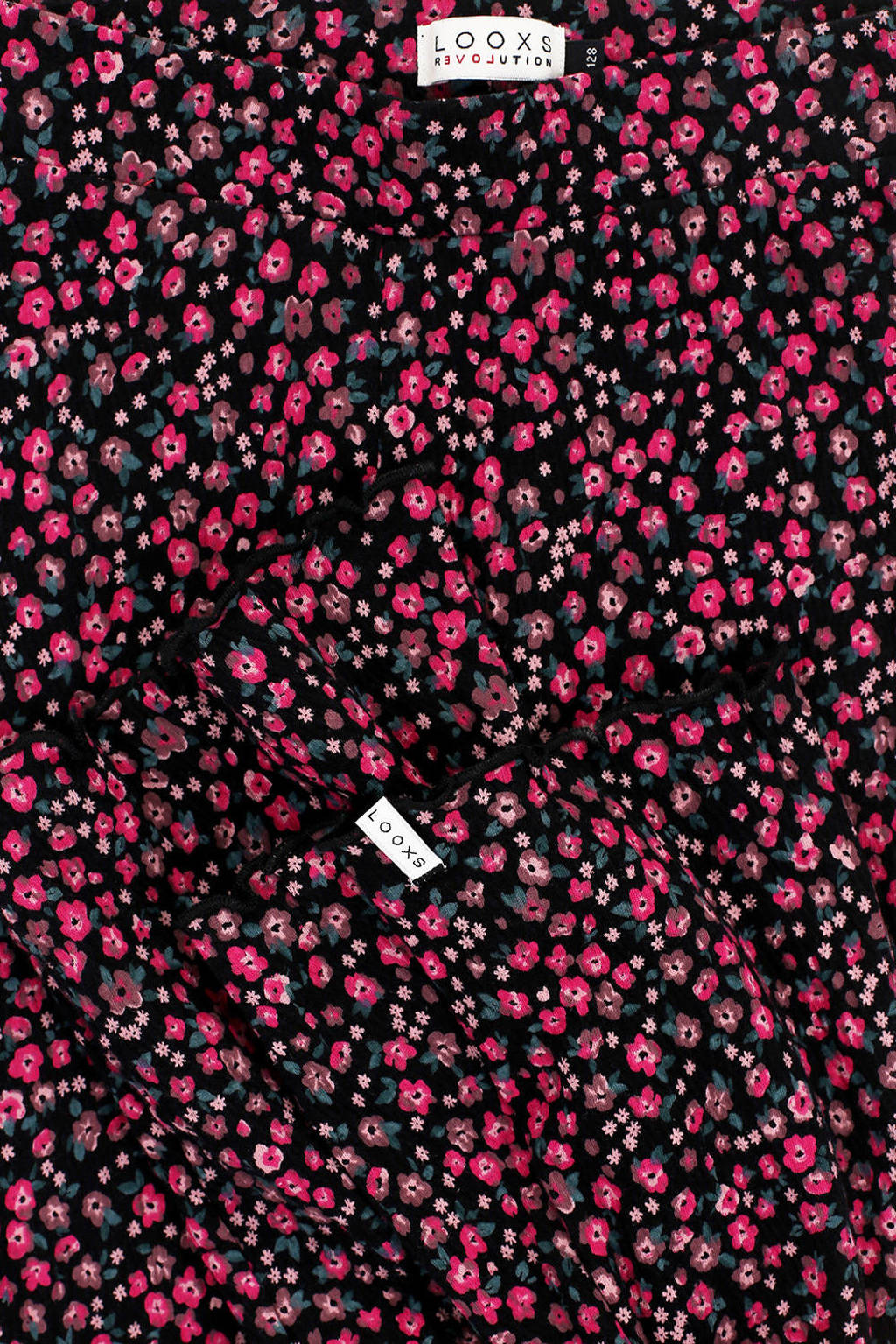 LOOXS gebloemde flared broek zwart/fuchsia