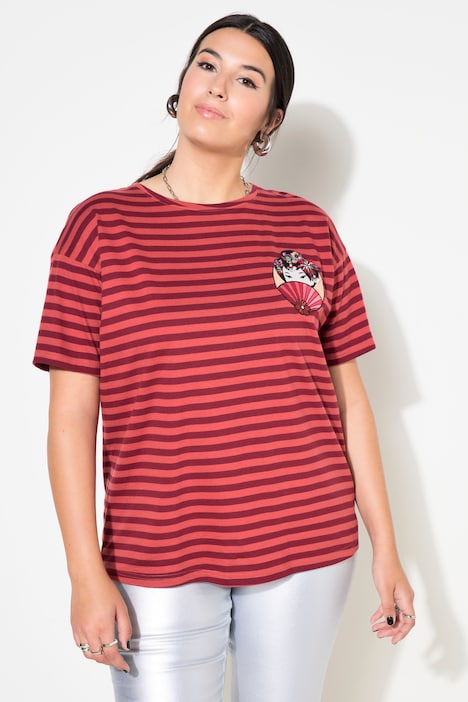 T-Shirt, oversized, Ringel, Geisha-Patch