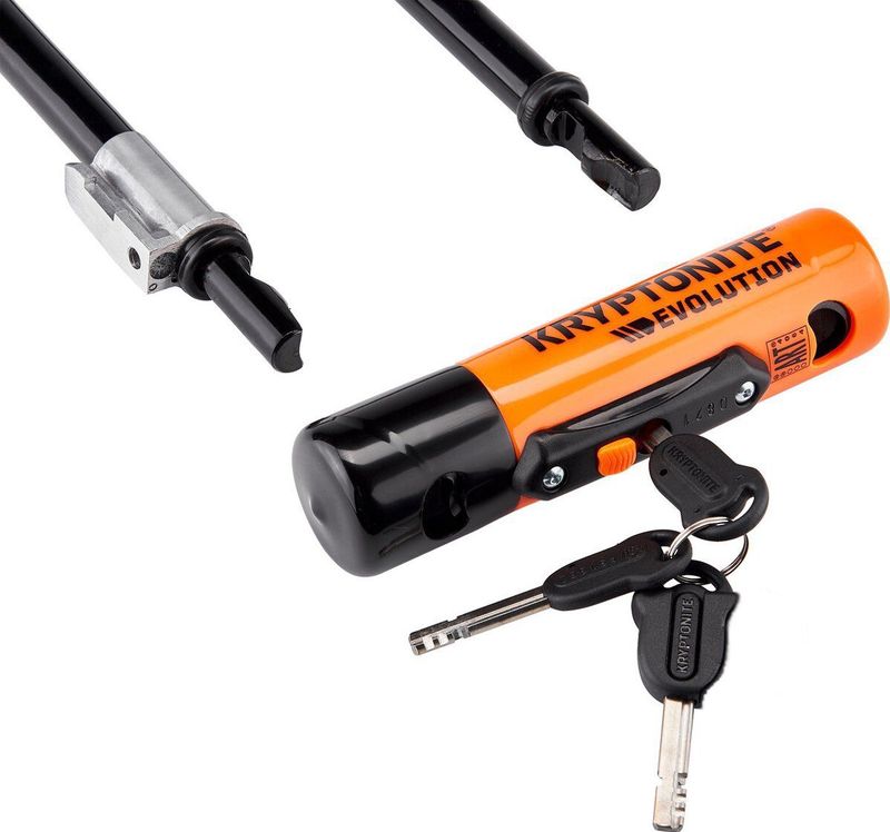 Kryptonite Evolution Mini-7 Beugelslot met Kabel – Fiets – ART-2 Slot – Beugelslot (Elektrische) Fiets – 17,8x8,3 cm - Kabel 120 cm lang – Oranje/Zwart
