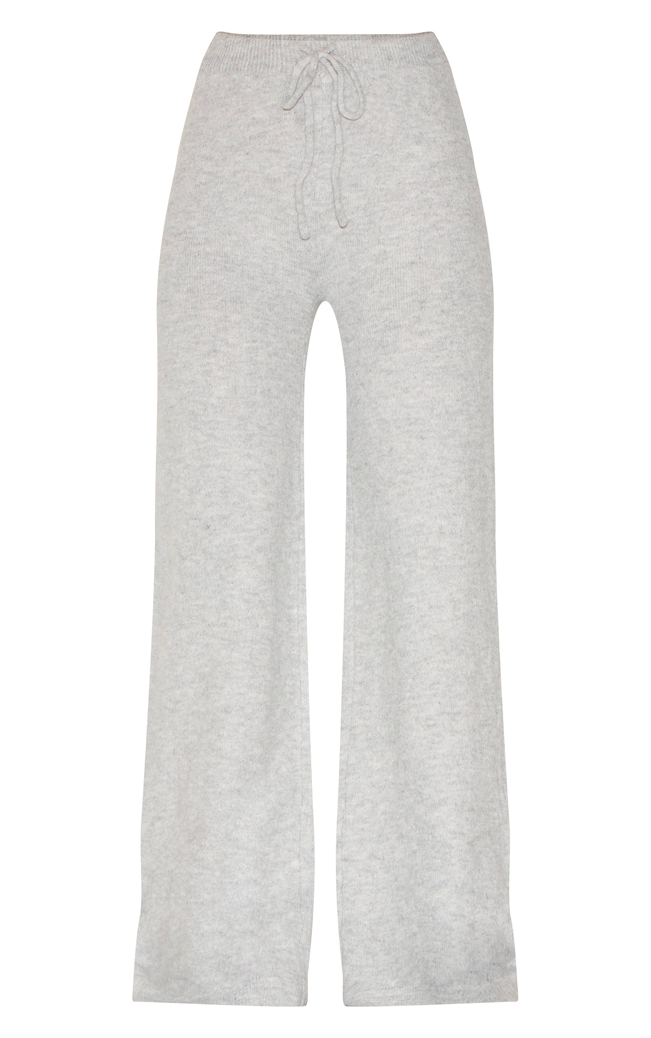 Gris Cendré Pantalon Large En Maille Douce Chiné