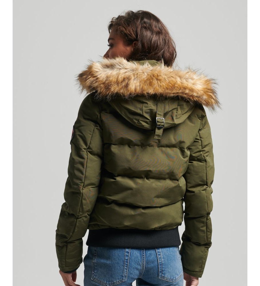 Jaqueta bomber acolchoada Superdry Everest verde com capuz.