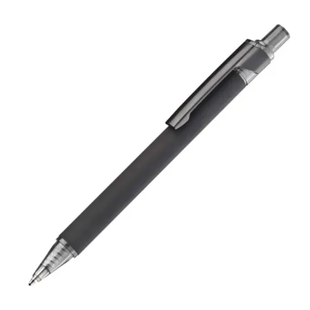 Macma Kugelschreiber mit schwarz verchromten Clip, gummiert, mattschwarz, 5 Stück