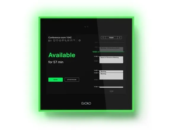 Evoko Naso Room Manager, 8'' Cloud Based Roombooking display. PoE , LAN, Wi-Fi, Needs room hoasting