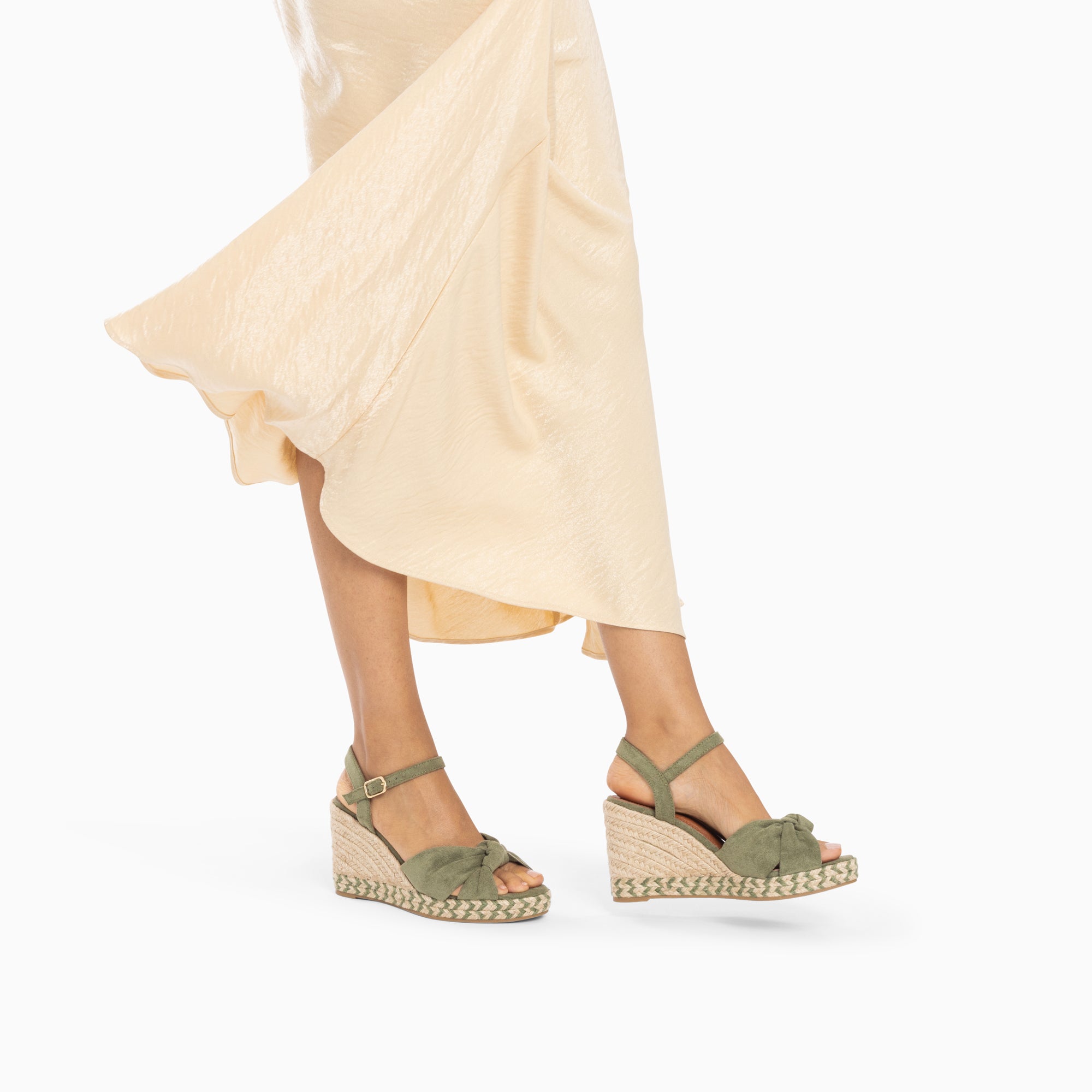 Sandales à talon, Compensées-Sandales compensées nouées Céline kaki pastel