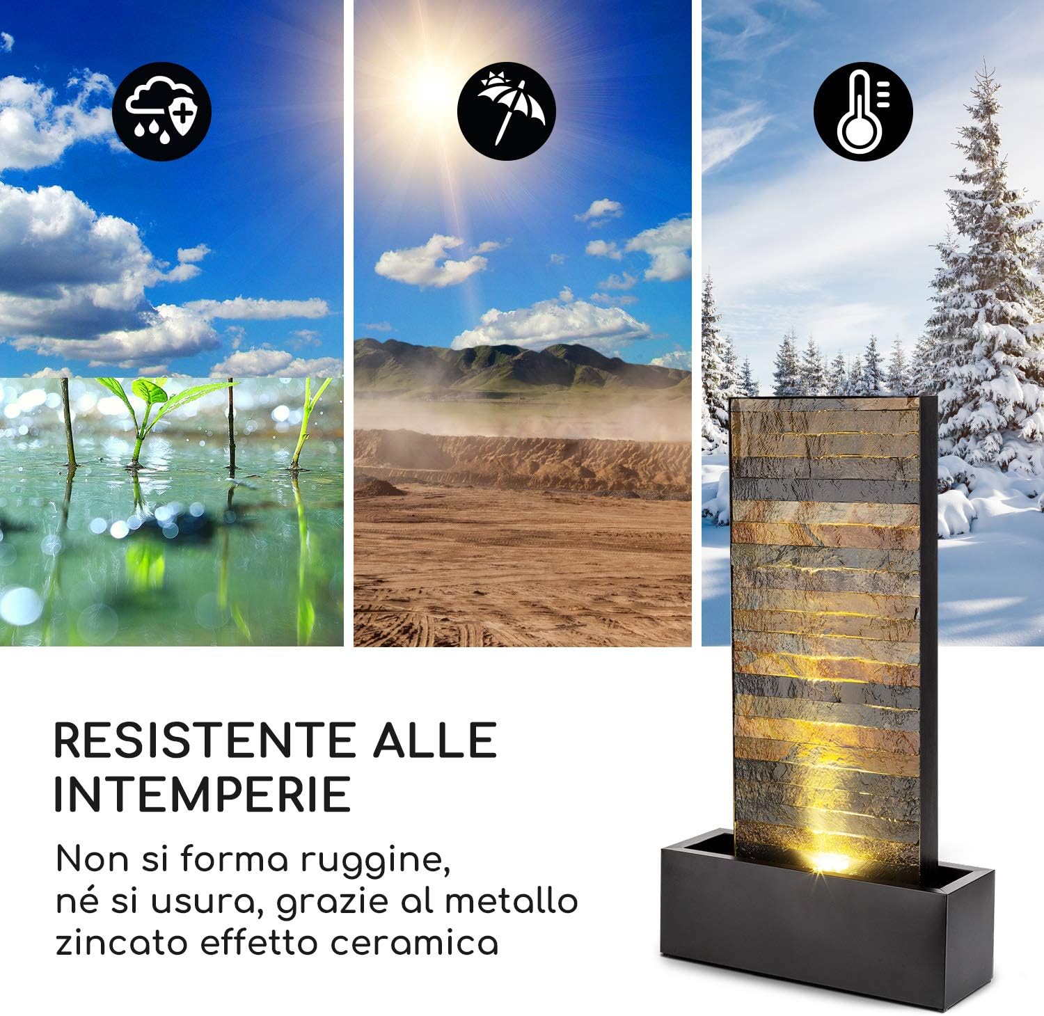 blumfeldt Raincastle Gartenbrunnen für drinnen und draußen Allround Edition - stetiger Wasserumlauf, extralanges 10 m Netzkabel, 12 LEDs, 8 W Pumpe, Schutzart: IPX8, 10 kg, Graphitgrau