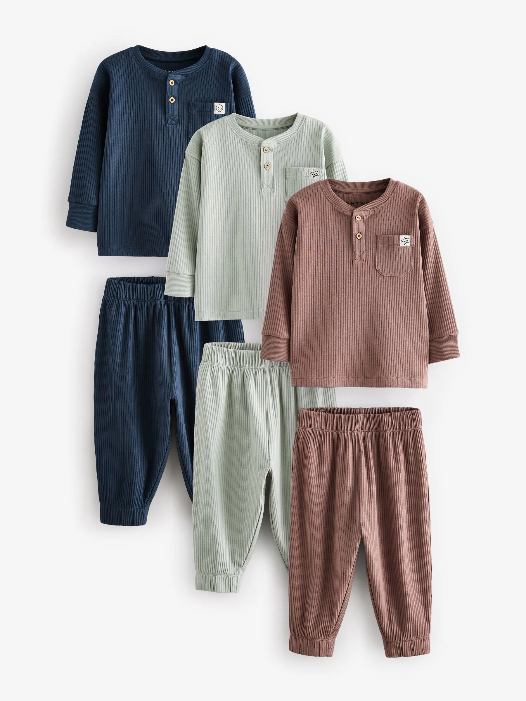 Marineblauw/camel effen - Verpakking van 3 relaxed fit pyjama's (9mnd-12jr)