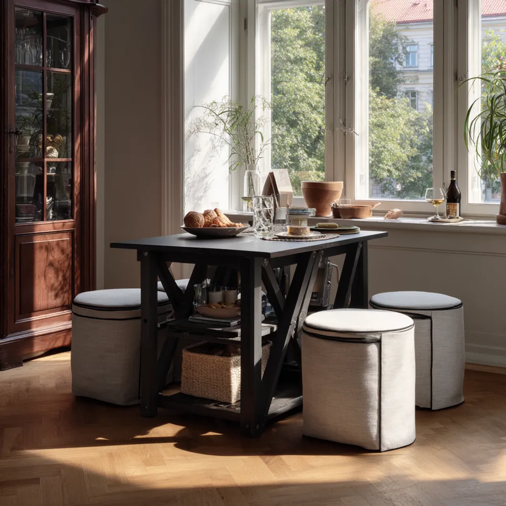 Esszimmer-Set Holz 90x50x75 cm Schwarz/Weiß Moderner Stil