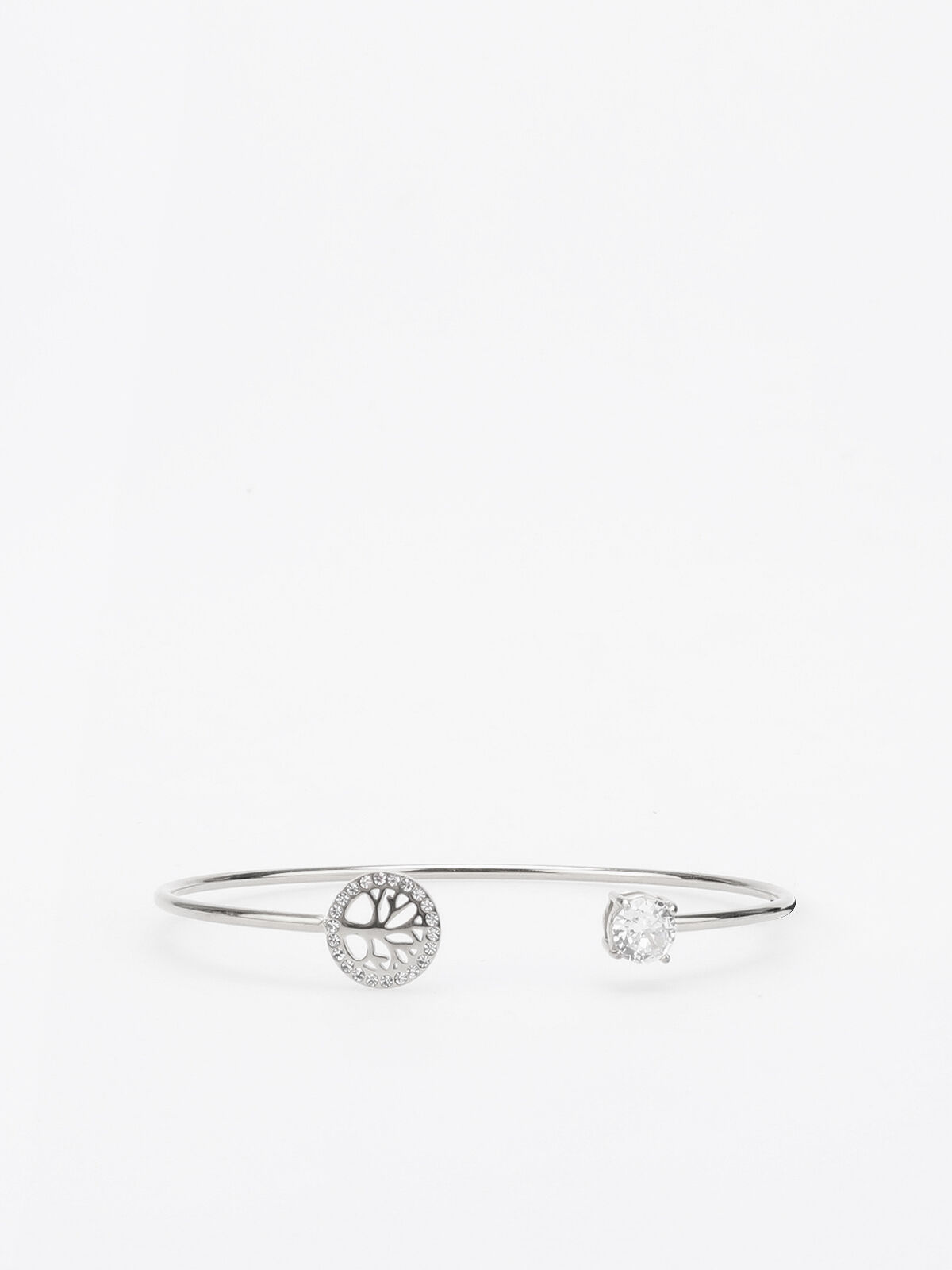 Bracelet jonc à strass et arbre de vie- Argenté