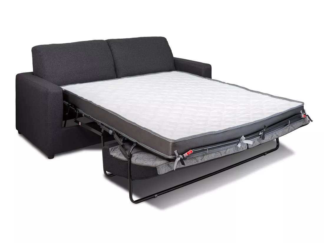 Canapé 3 places convertible express en tissu gris anthracite - Couchage 140 cm - Matelas 14 cm DONETO