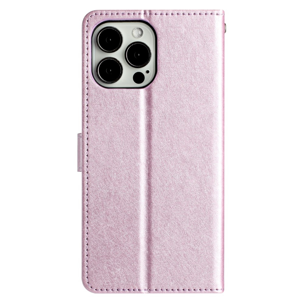 iPhone 15 Pro Leder Tasche Flipcover Wallet mit Kartenfächern - Rosa