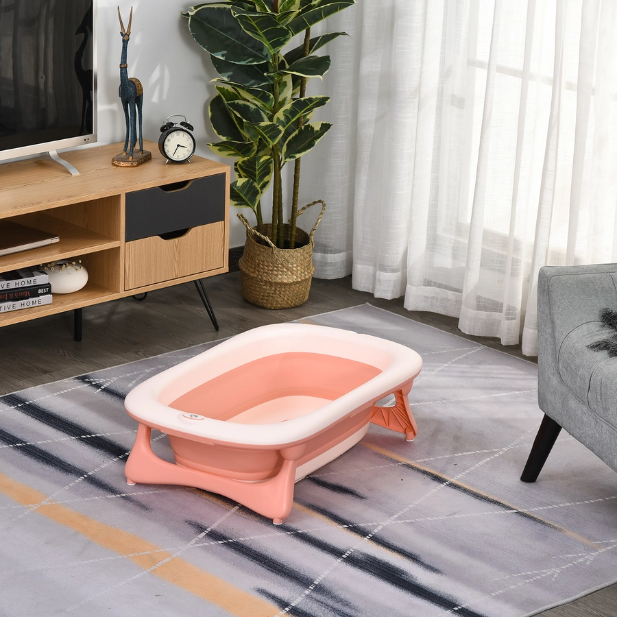 HOMCOM Ergonomische Babybadewanne zum zusammenklappen rosa