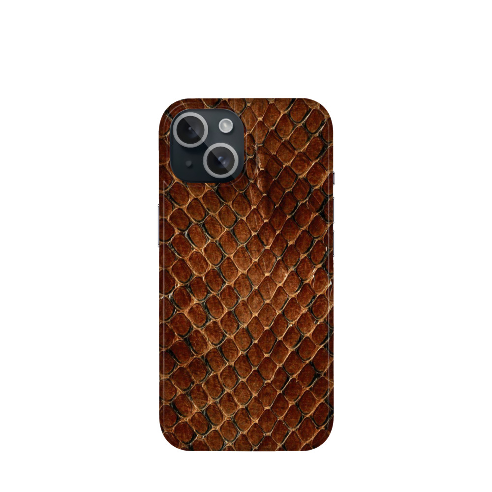 iPhone 15 Kunststoff Hülle Schlangenleder - Braun