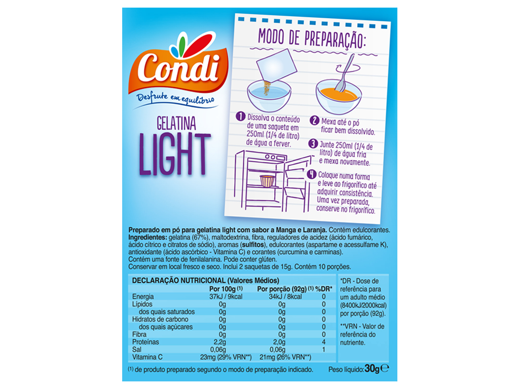 GELATINA CONDI MANGA LARANJA LIGHT 2X15G