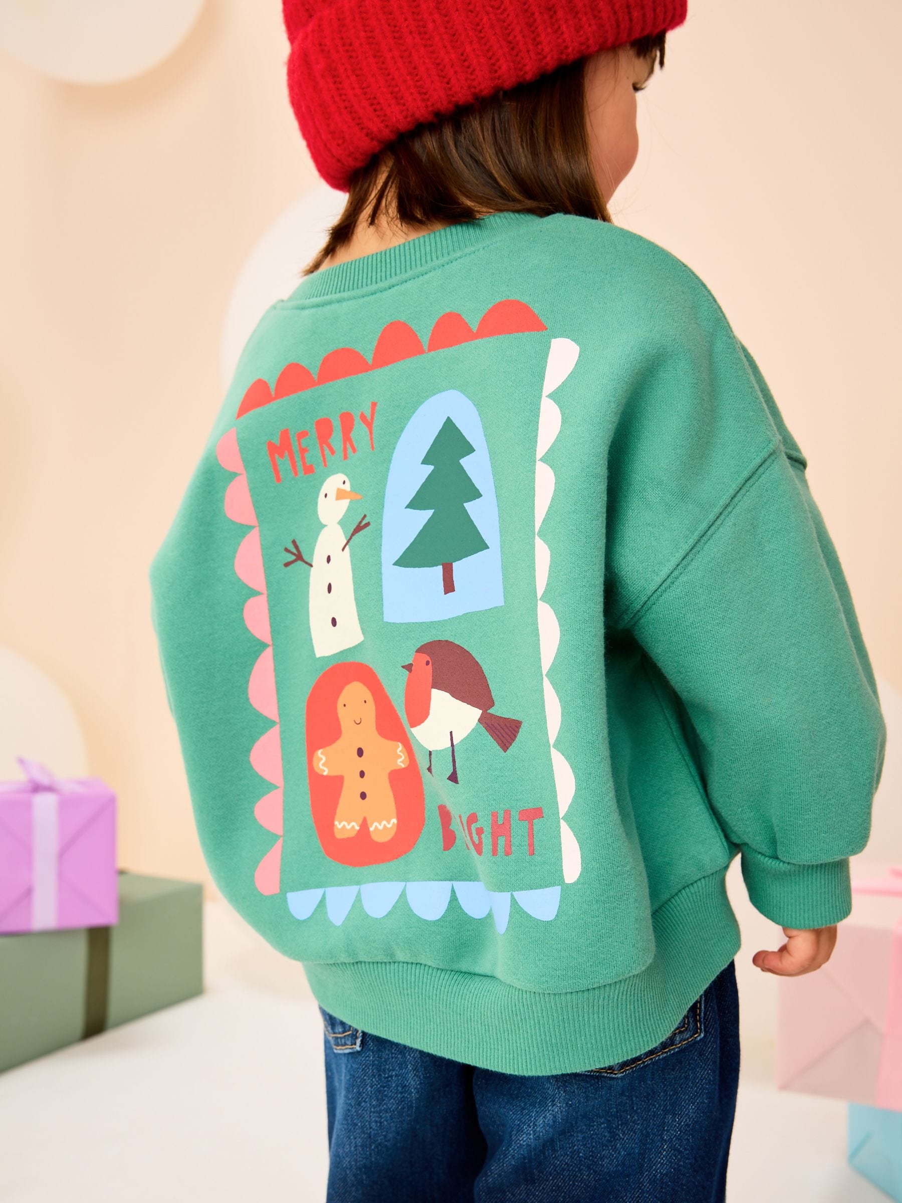 Groene Kerstmis Roodborst - Sweatshirt met ronde hals (3 mnd-7 jr)