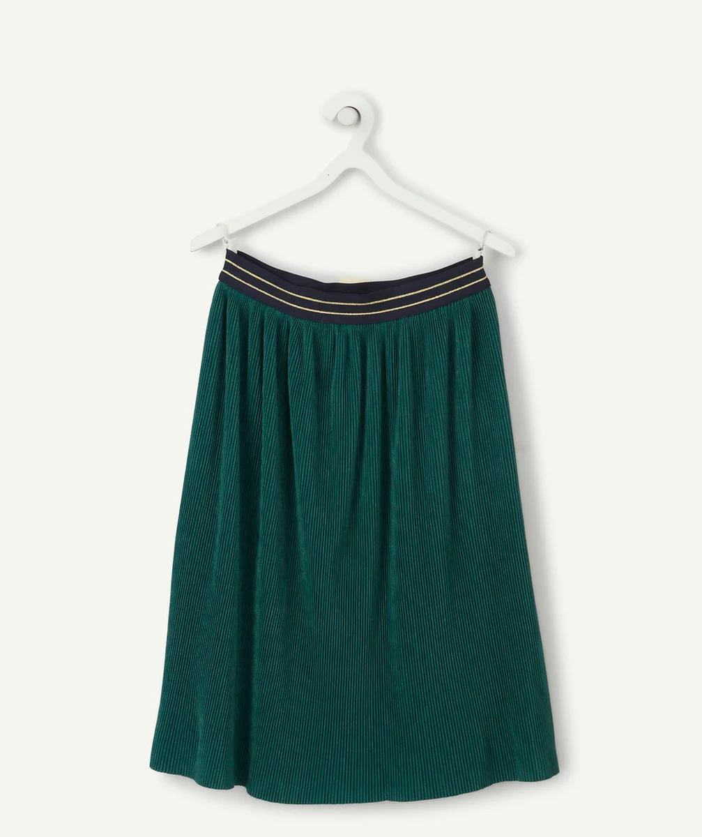 JUPE LONGUE FILLE PLISSÉE VERTE PAILLETÉE