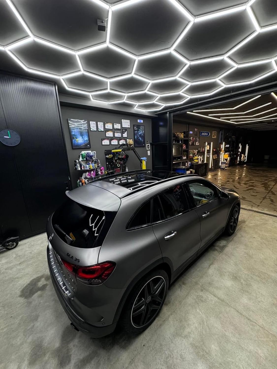 LED Sechseckiges Wabenlicht Rautenlicht modernes Design Barber Shop Detailing Werkstatt Decke Wand Garage Beleuchtung Karosserie Polieren Auto Bar Hotel (ohne Rahmen 4,20 m x 3,82 m)