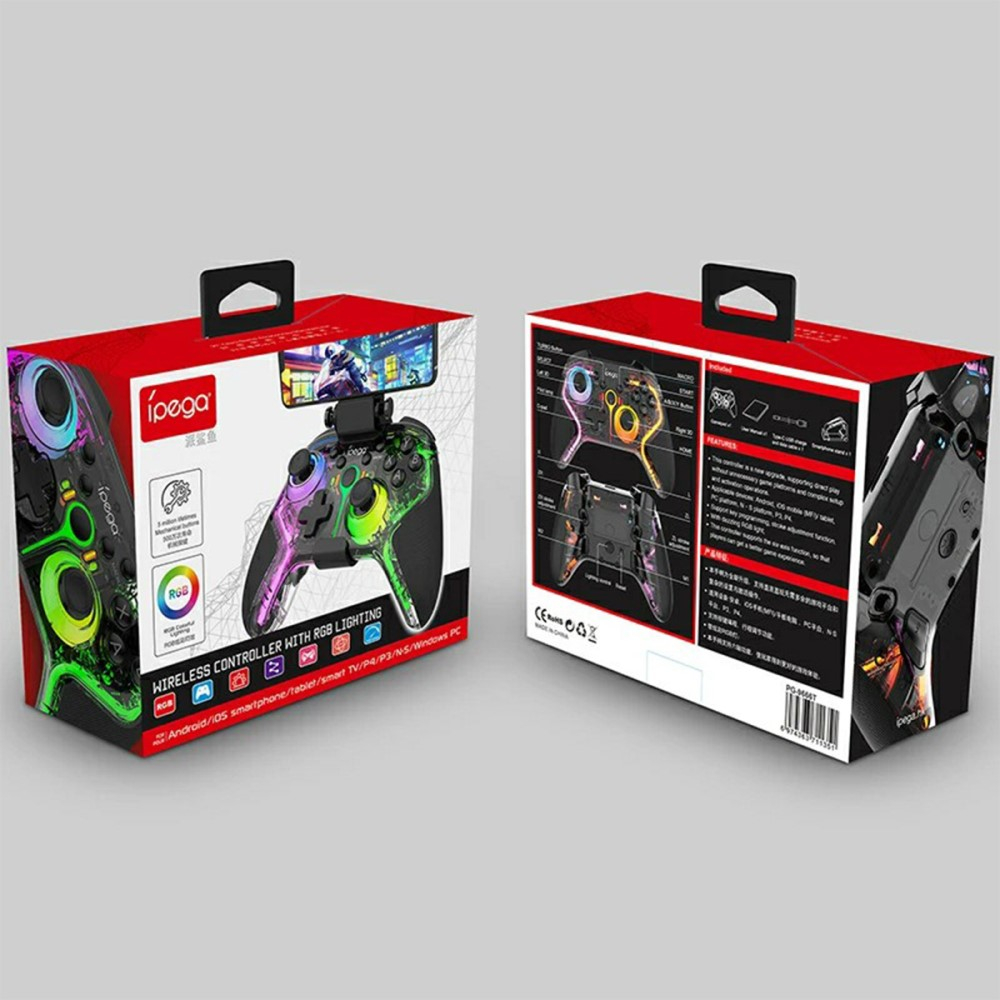 Bluetooth Gaming Controller Gamepad mit RGB LED für Smartphones / Nintendo Switch / Windows (iOS / Android) (500mAh) - Schwarz / Weiss