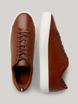 Tênis de couro granulado premium com sola cupsole