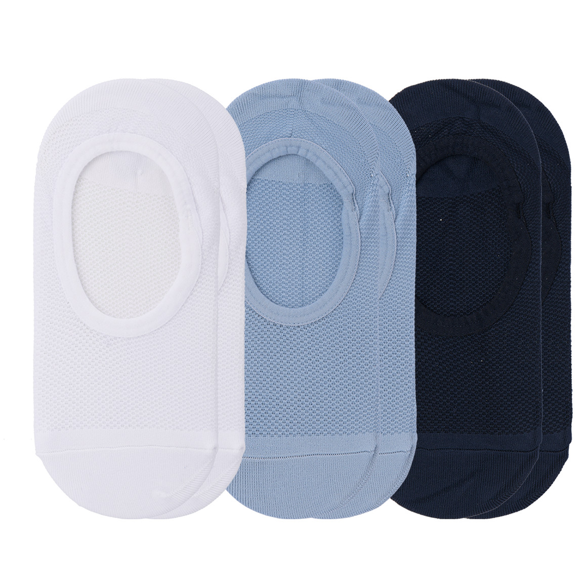 Gina Benotti 3 Paar Damen Füsslinge in Mesh-Qualität blau / weiss / dunkelblau