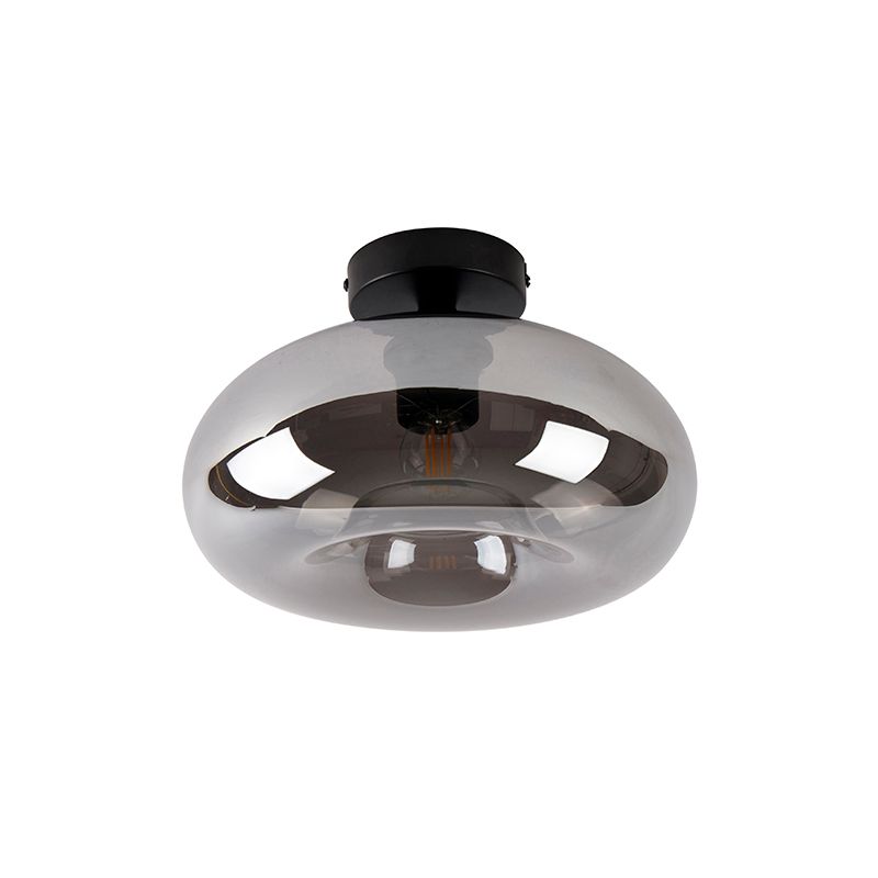 Art Deco plafondlamp zwart met smoke glas - Busa