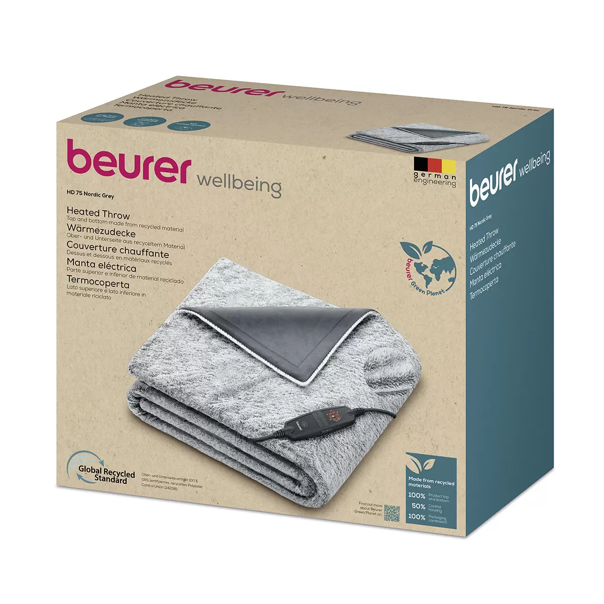 Heizdecke beurer HD 75 Green Planet Grau