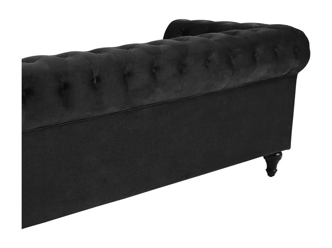 Canapé 3 places en velours noir CHESTERFIELD