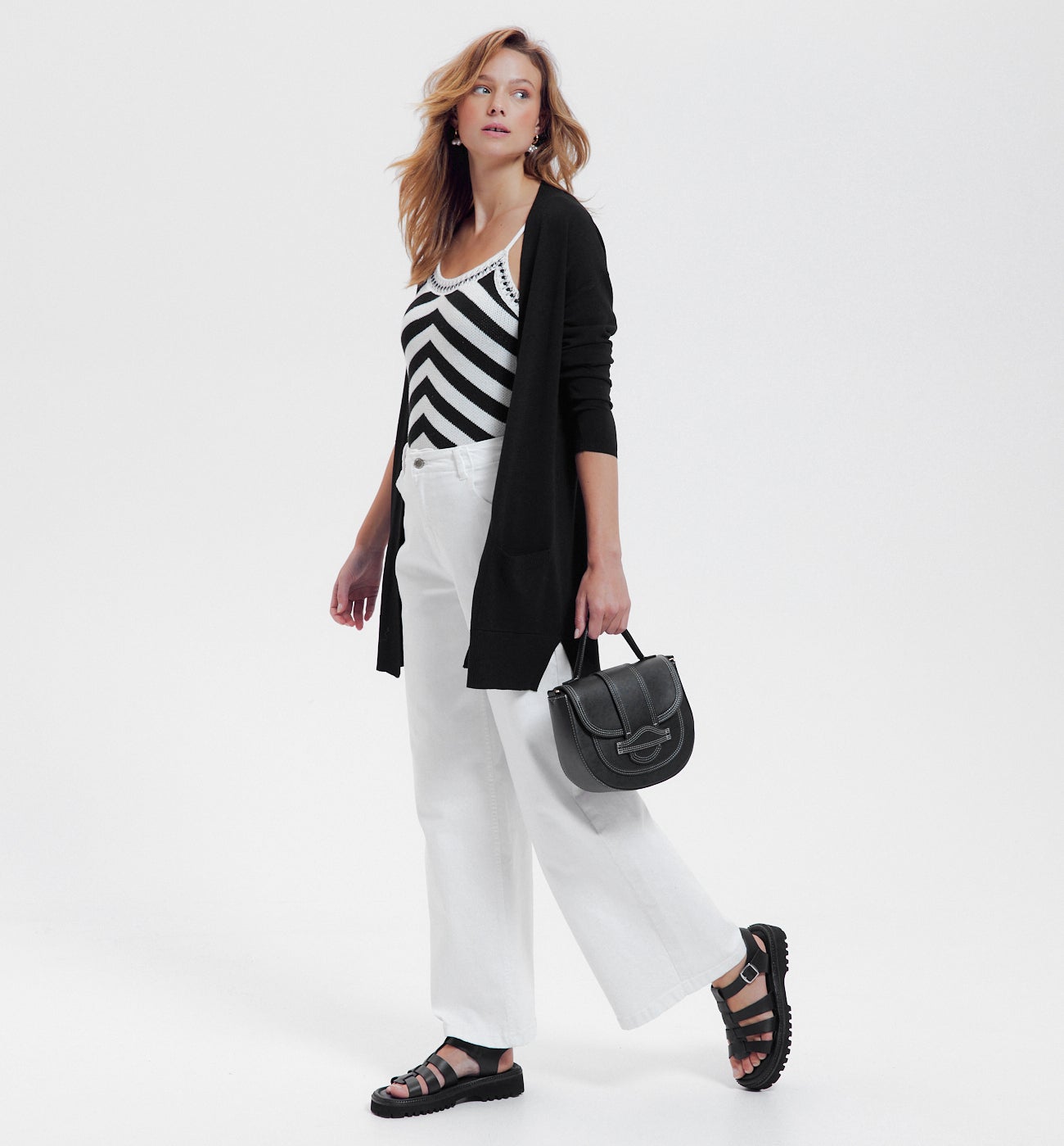 Long gilet en maille fine - Noir