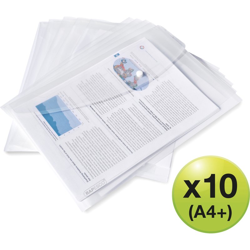 Pochette de rangement à bouton pression Rapesco A4+ - Lot de 10