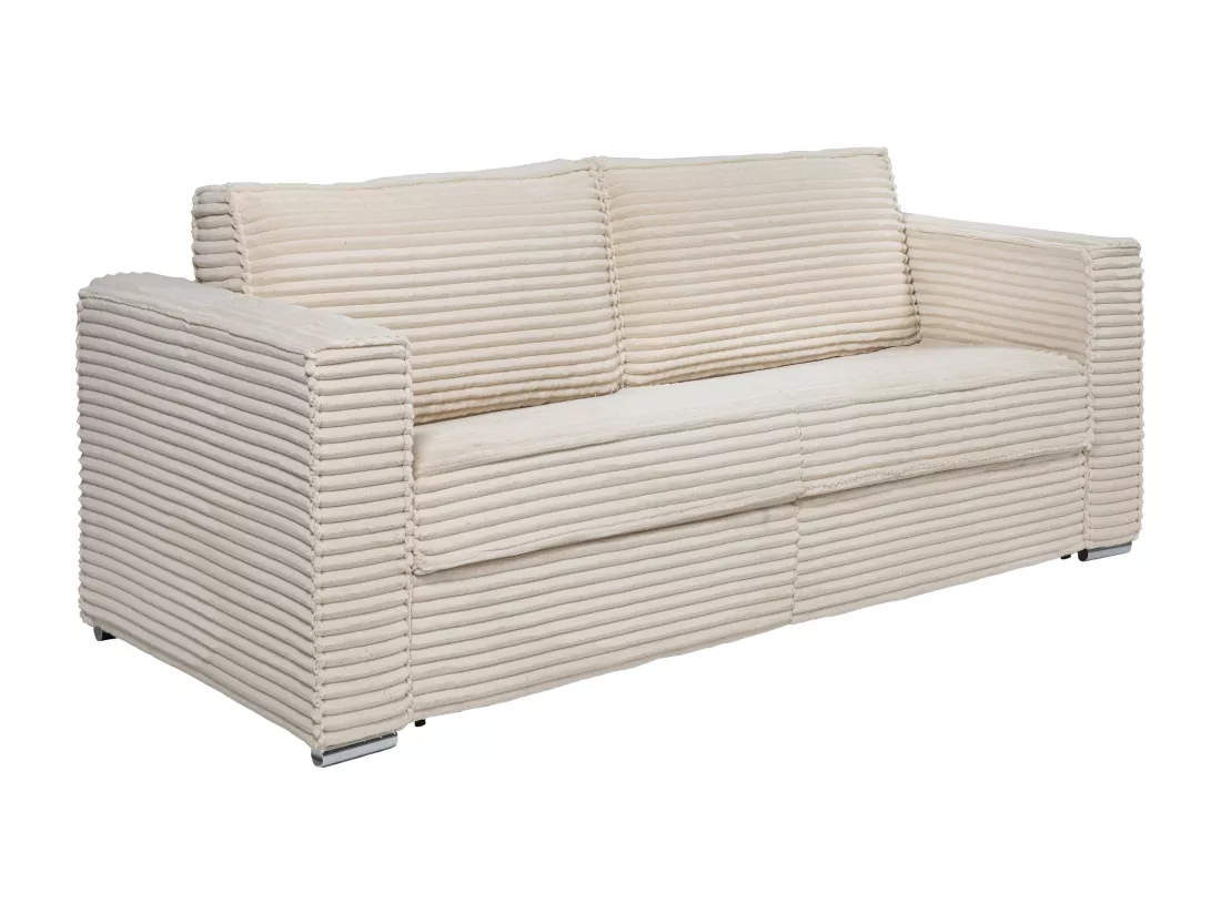 Canapé 4 places convertible express en velours côtelé grosses côtes beige - Couchage à lattes larges 160 cm - Matelas 22 cm LORETO