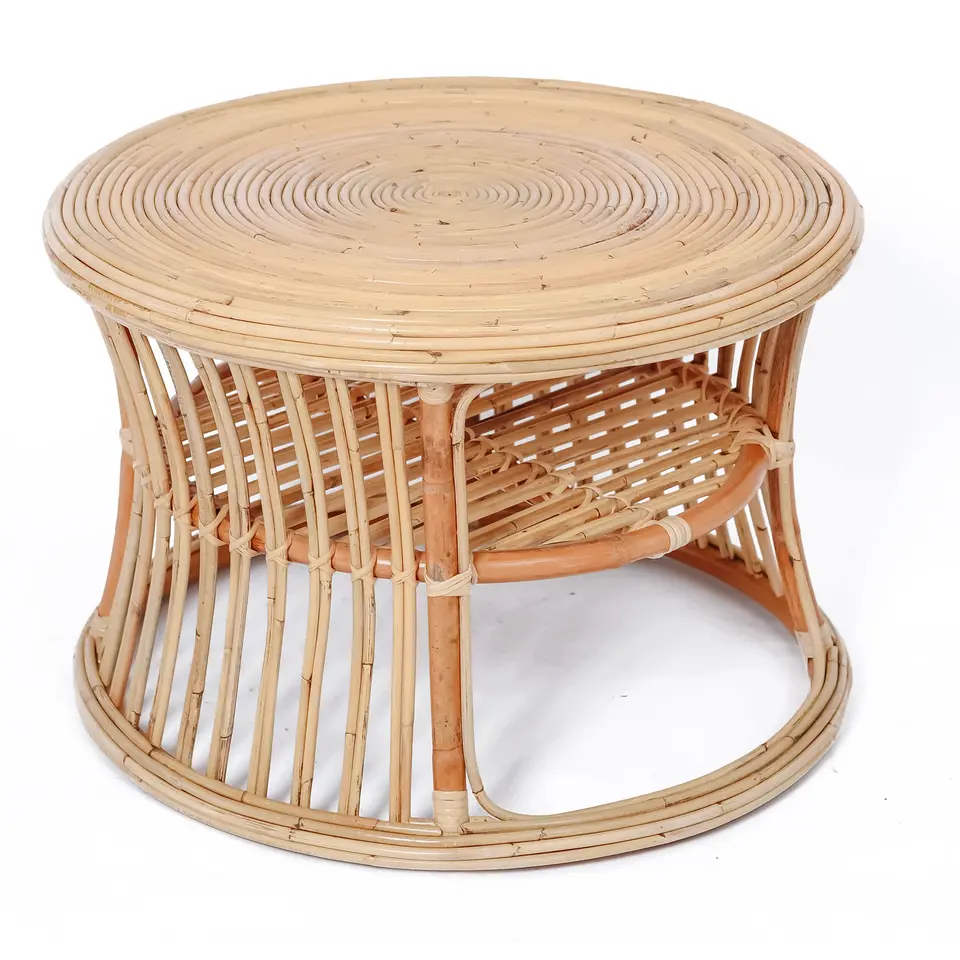Pouf in beige van rotan
