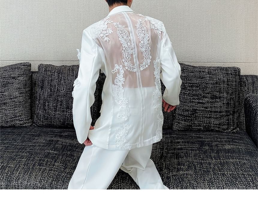 Bjorn - Set: Geborduurde, enkelrijs blazer met panelen + middelhoge, effen, losse pantalon