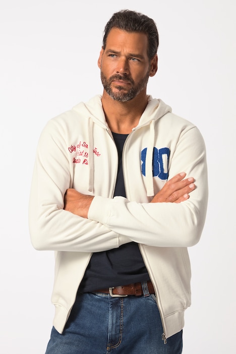 JP1880 Hoodiejacke, Zipper, Badges, Kängurutasche, bis 8 XL