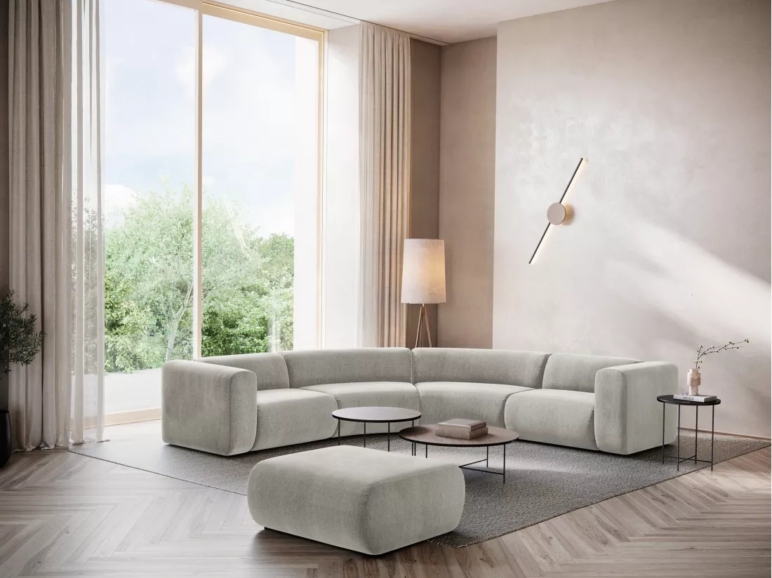 Canapé d'angle modulable en tissu chenille - beige - EKAHI