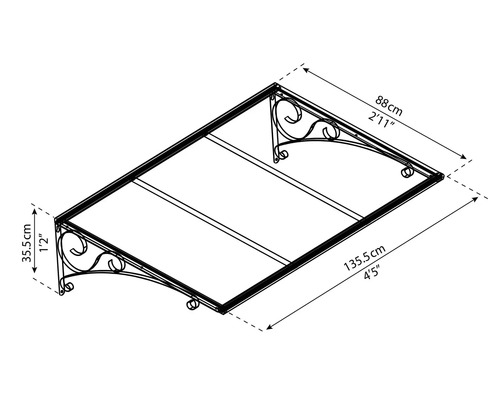 PALRAM-Canopia rechthoekige luifel Venus helder 1360x880x355 mm aluminium gepoedercoat grijs RAL 7016