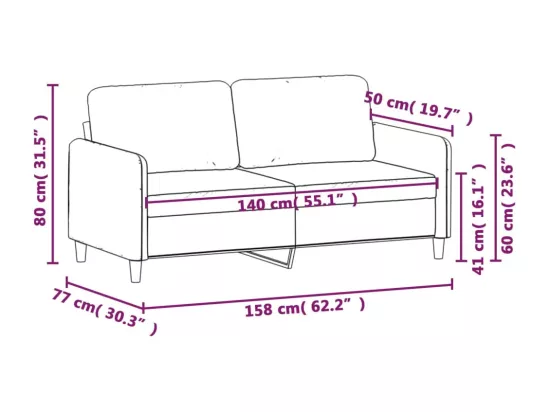 Canapé à 2 places Jaune clair 140 cm Tissu