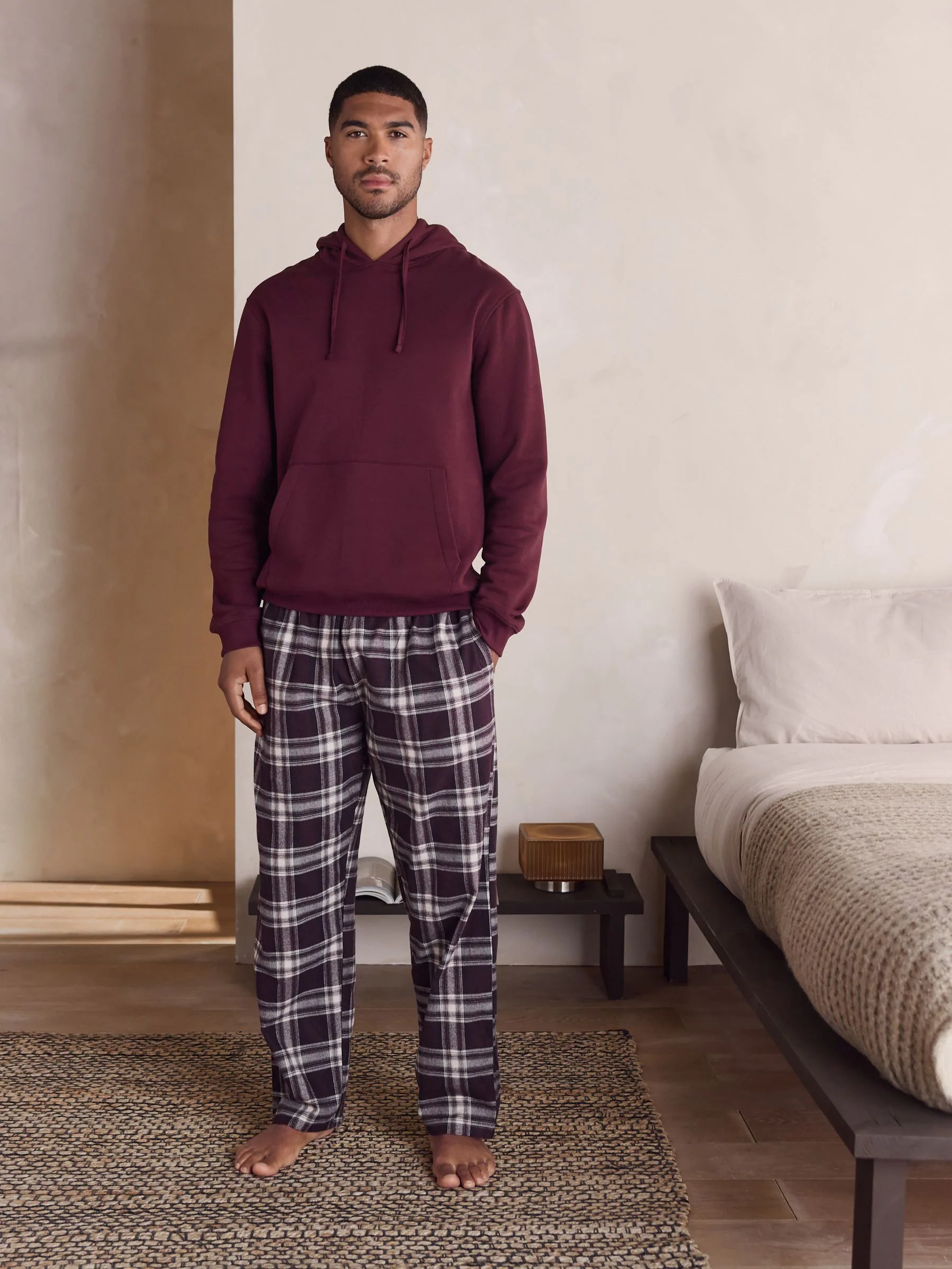 Bordeauxrood - Ruit Broeken Lange mouwen Hoodie Set