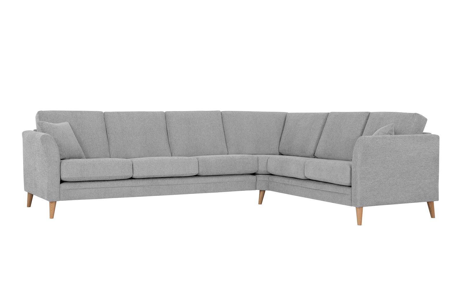 Eden hjørnesofa 32 hjørne i tekstil Thor 3/1 Light Grey med ben i eik natur (15137).