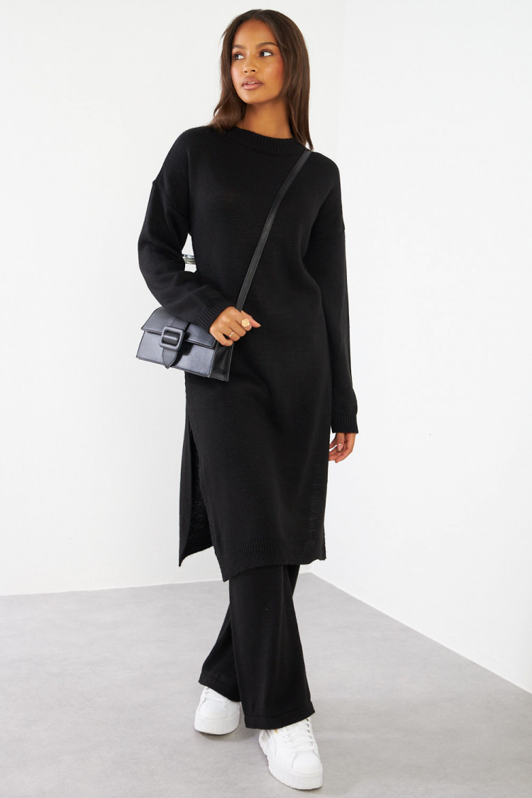 Ensemble 2 pièces pull long + pantalon en laine noir