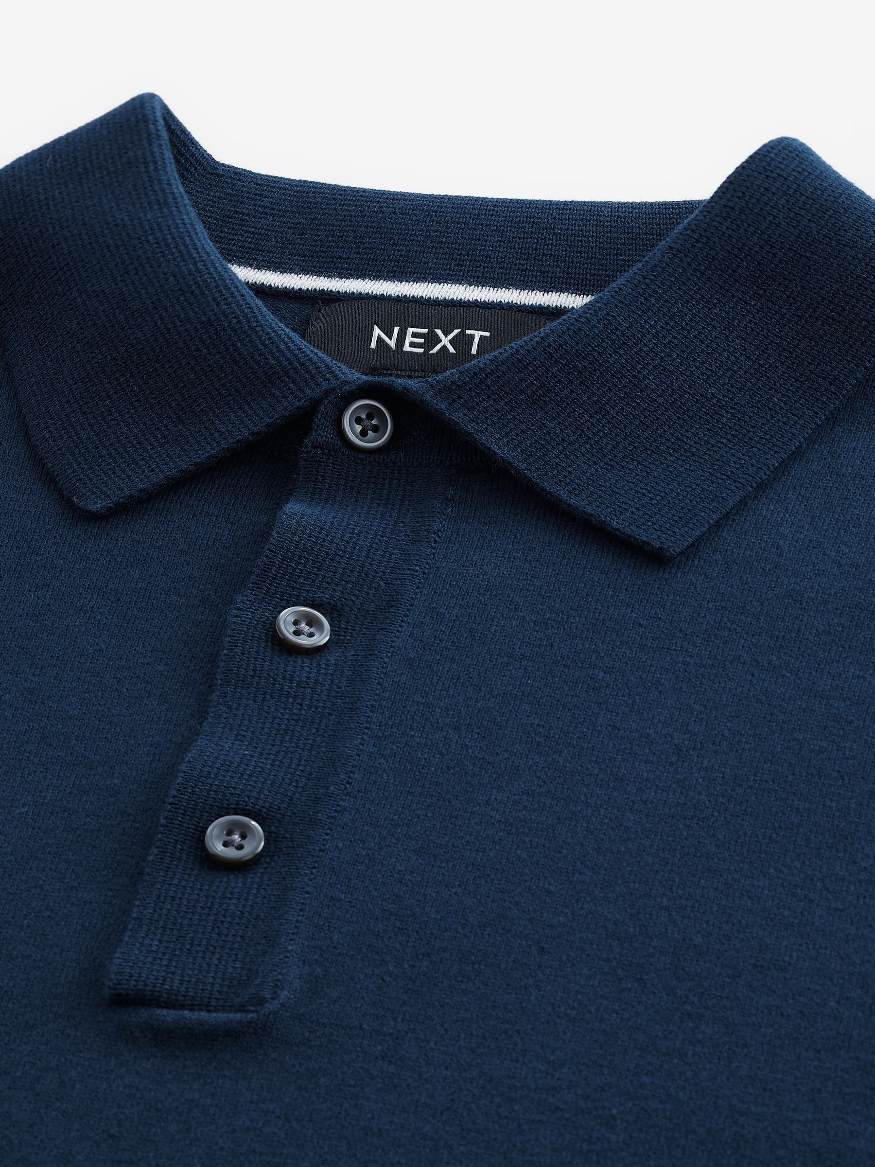 Marineblauw - Normale Pasvorm - Gebreide polo met lange mouwen