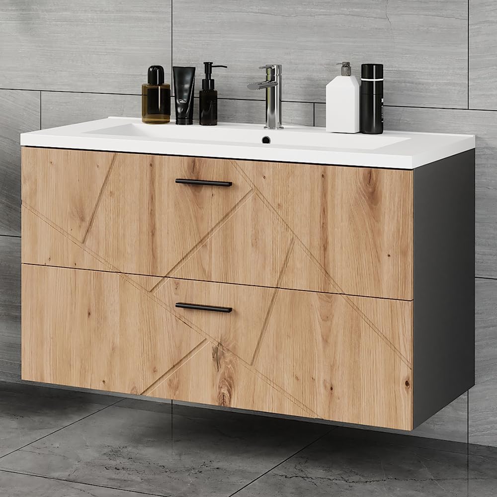 Vicco Waschbeckenunterschrank Anthrazit/Artisan Irma, bestehend aus Waschbeckenunterschrank, Waschbecken - Mehr Stauraum ohne Bodenfläche zu nutzen