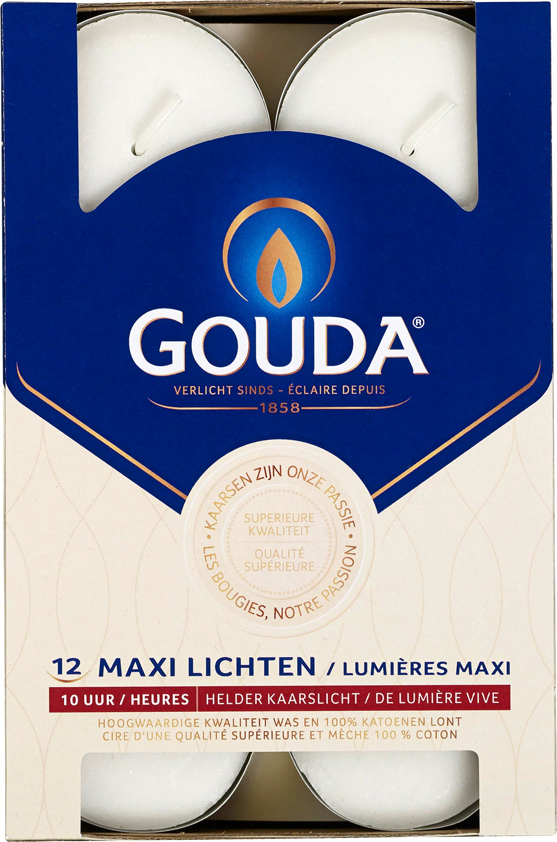 Gouda Waxinelichten wit 10 uur 12 stuks