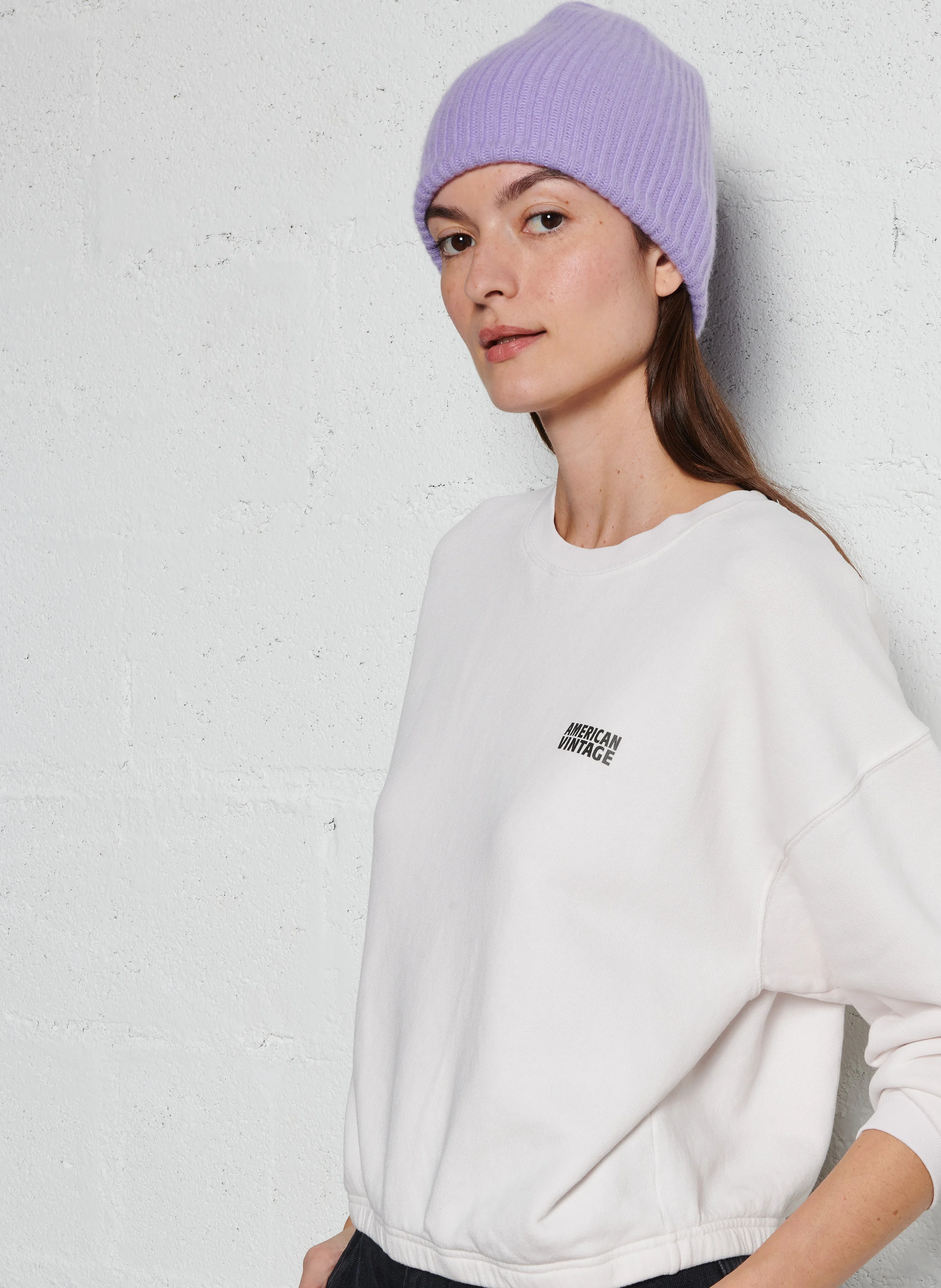 IZUBIRD - Sweat court col rond en coton mélangé| Blanc