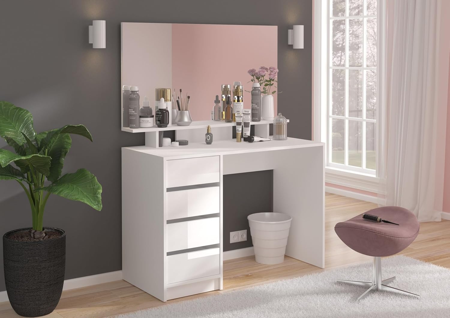 xonox.home Schminktisch Emma Aufsatzspiegel Schminkspiegel Kosmetikspiegel Hängespiegel Spiegel ca. 110x70x13 cm mit Ablagefläche und großer Spiegelfläche