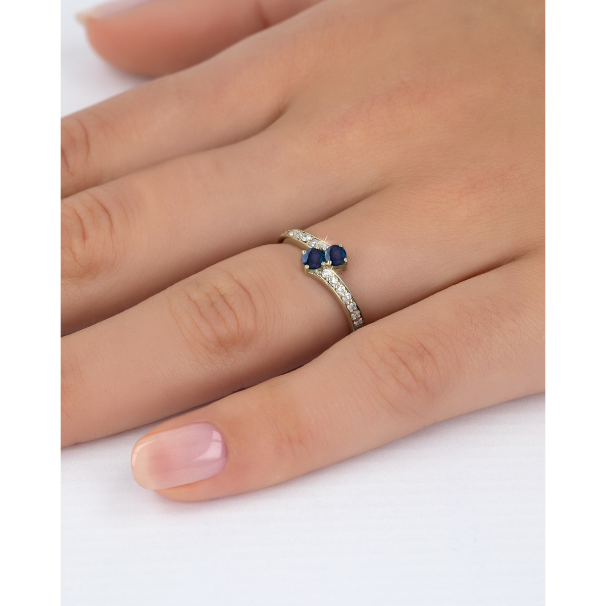 Bague ADEN Or 585 Jaune Duo Saphir et diamants 2.15grs